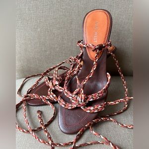 LIKE NEW! Nine West Leather Lace-Up Heels | Orange, Brown, Cream | US 6